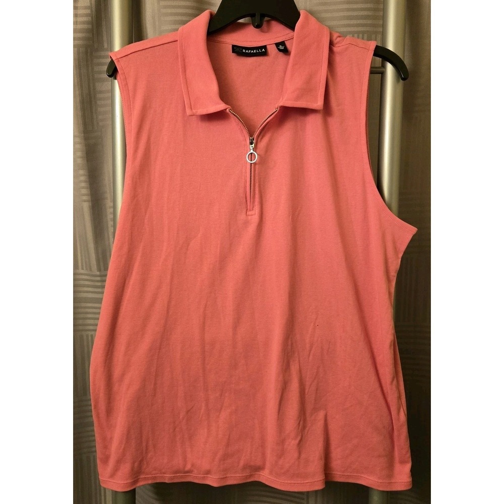 Rafaella Sleeveless Polo Top Hot Pink XL Zip Neck Golf‎ Stretch Summer Comfy